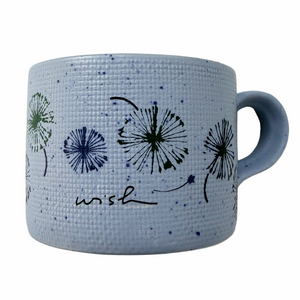 Anthropologie Wish 14oz Blue Coffee Mug Textured Dandelions Floral Stonewear